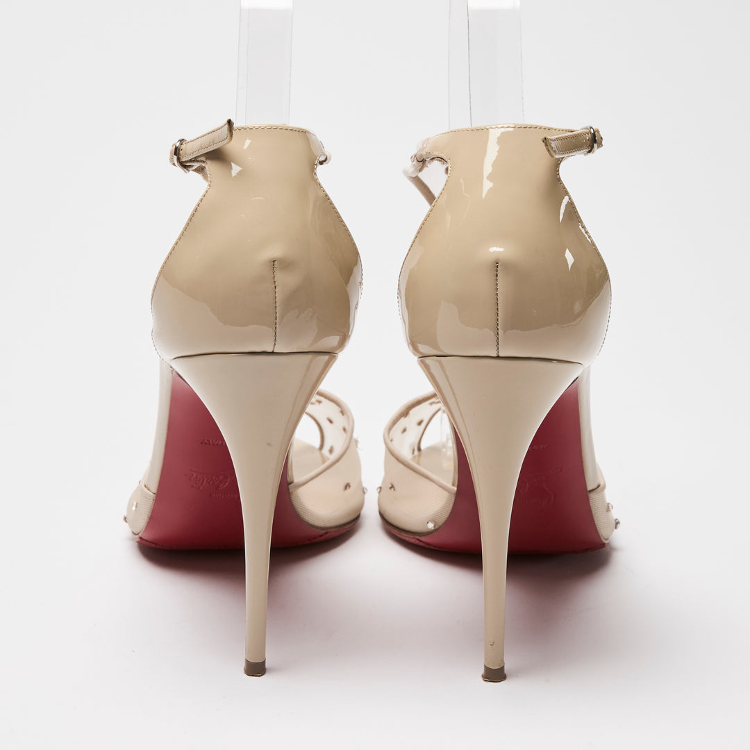 Christian Louboutin Beige Patent Leather & Mesh Pumps with Crystals Size 39