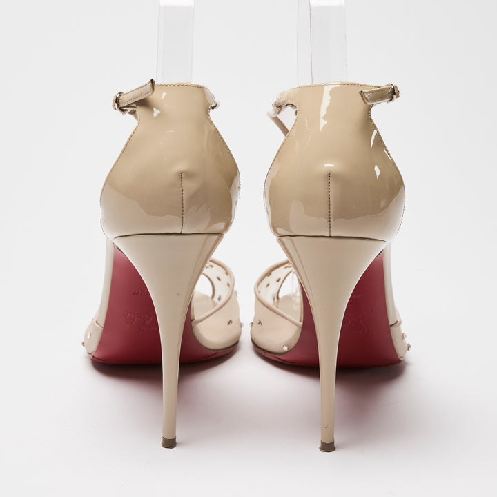 Christian Louboutin Beige Patent Leather & Mesh Pumps with Crystals Size 39