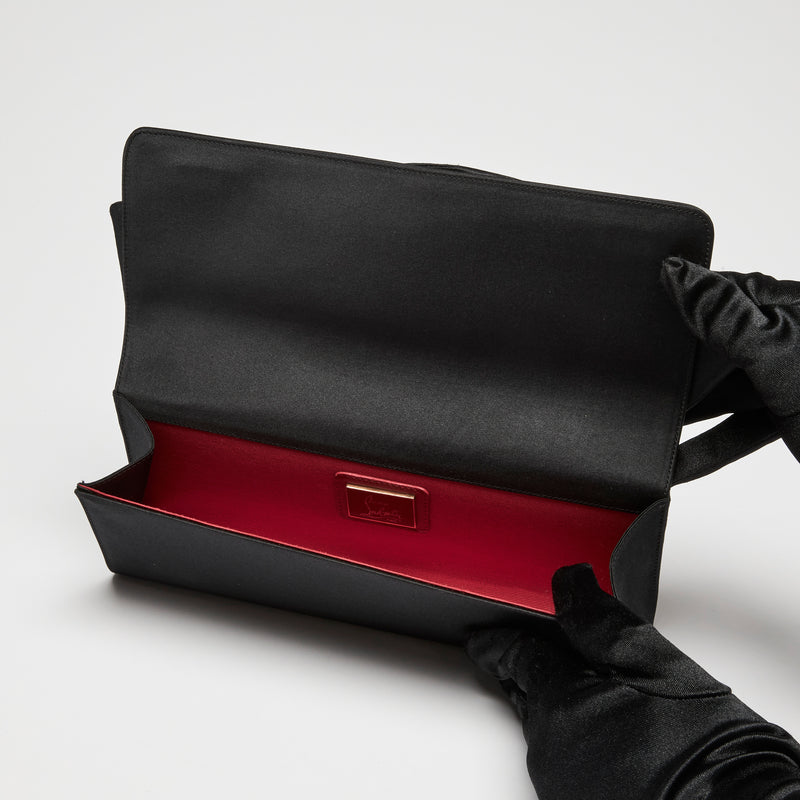 Christian Louboutin Black Satin Bow Clutch