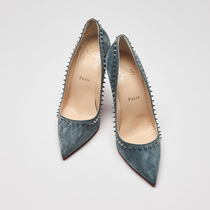 Christian Louboutin Blue Suede Anjalina Spiked Pumps Size 37