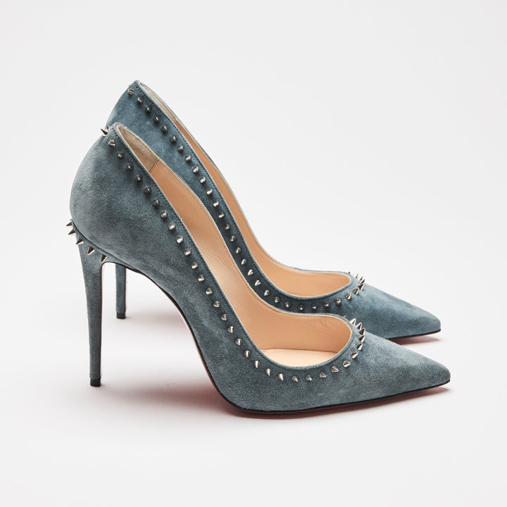 Christian Louboutin Blue Suede Anjalina Spiked Pumps Size 37