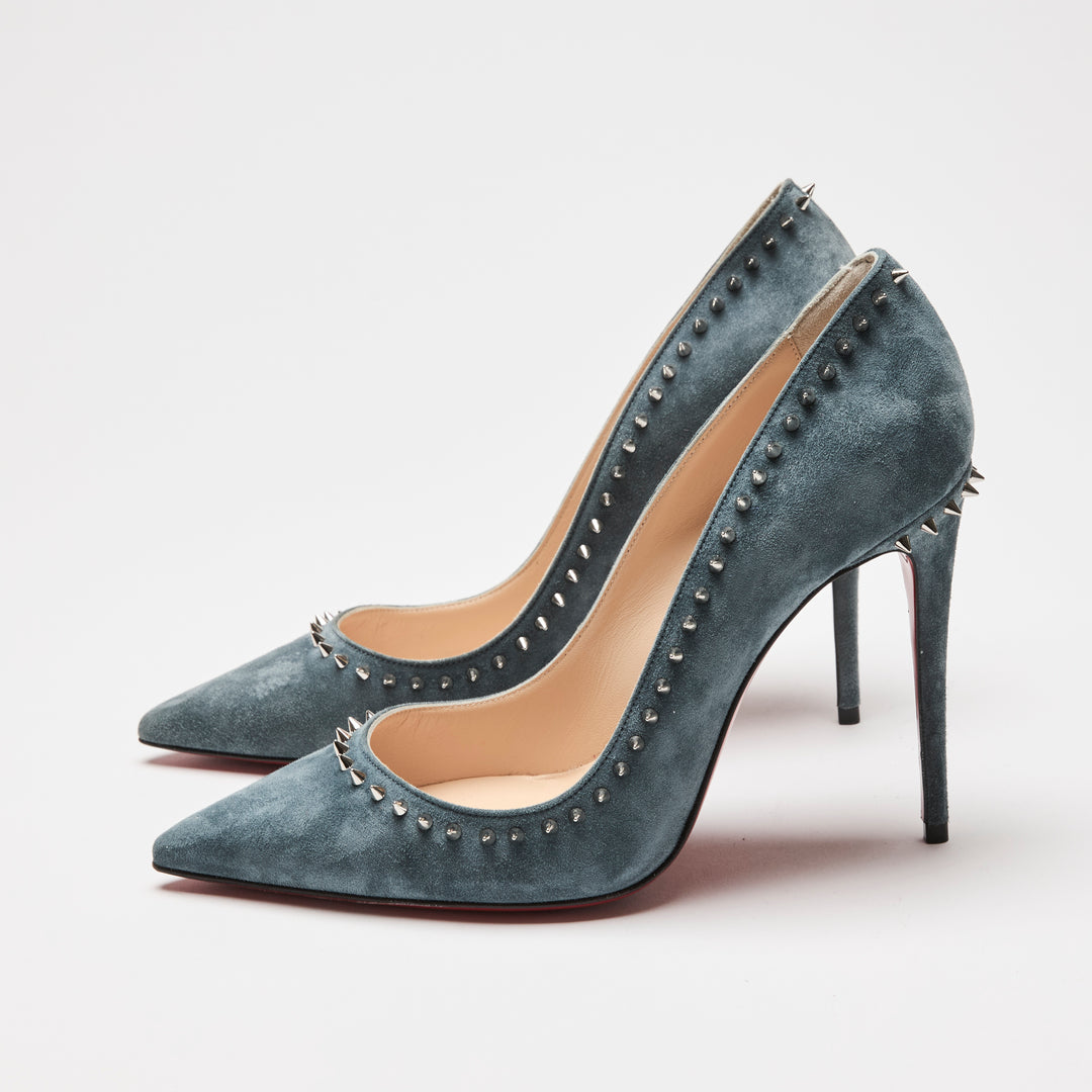 Christian Louboutin Blue Suede Anjalina Spiked Pumps Size 37