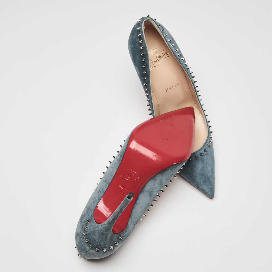 Christian Louboutin Blue Suede Anjalina Spiked Pumps Size 37