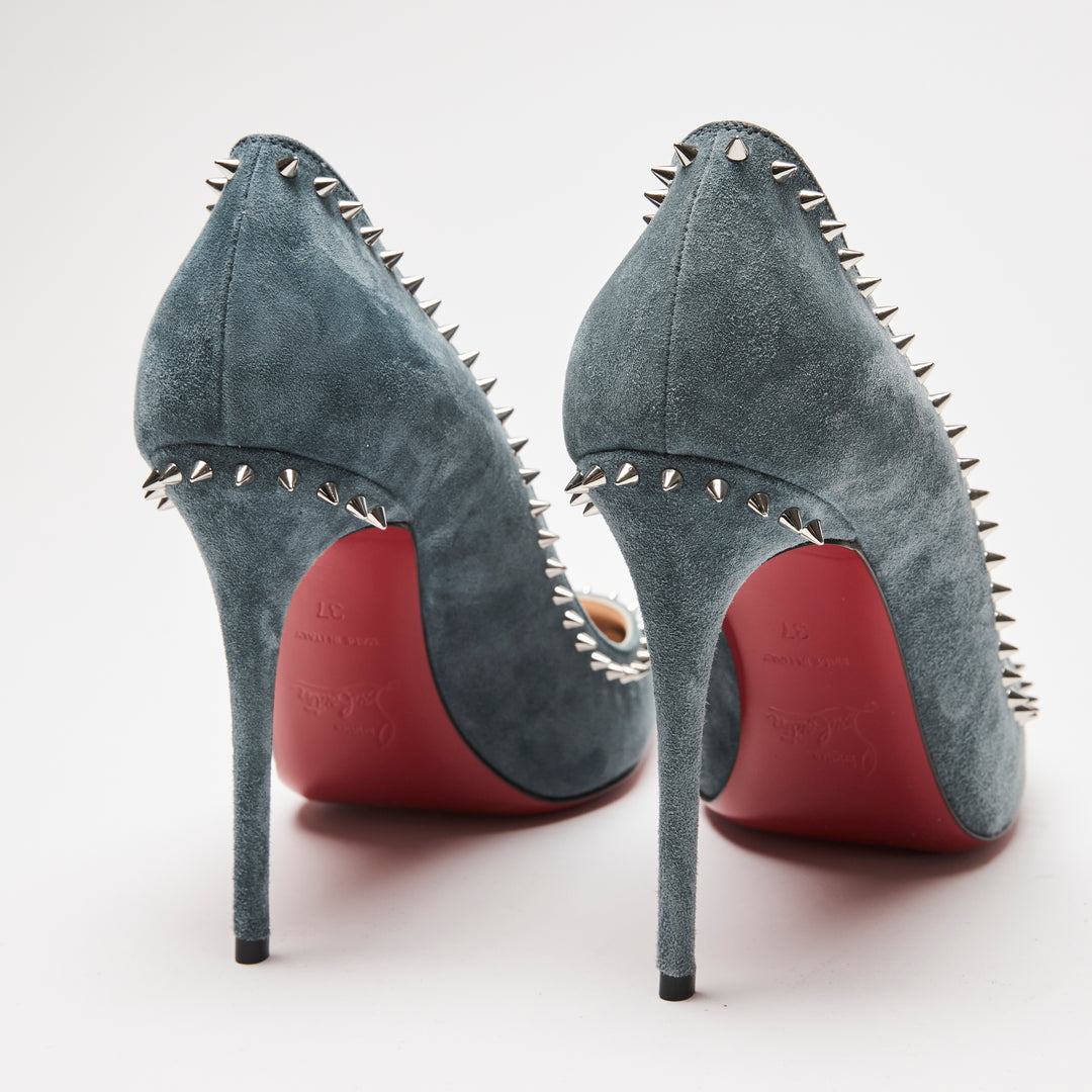 Christian Louboutin Blue Suede Anjalina Spiked Pumps Size 37