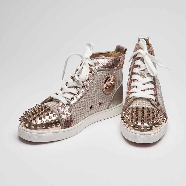 Jimmy Choo Rose Gold Metallic Leather Orlato High-Top Sneakers Size 38