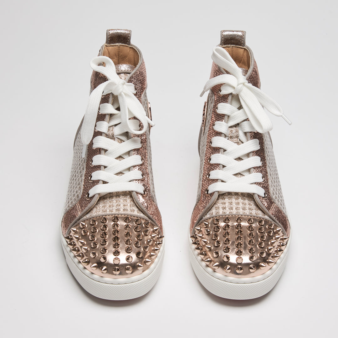 Jimmy Choo Rose Gold Metallic Leather Orlato High-Top Sneakers Size 38