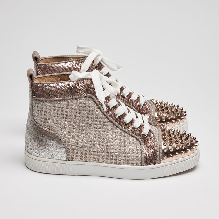 Jimmy Choo Rose Gold Metallic Leather Orlato High-Top Sneakers Size 38