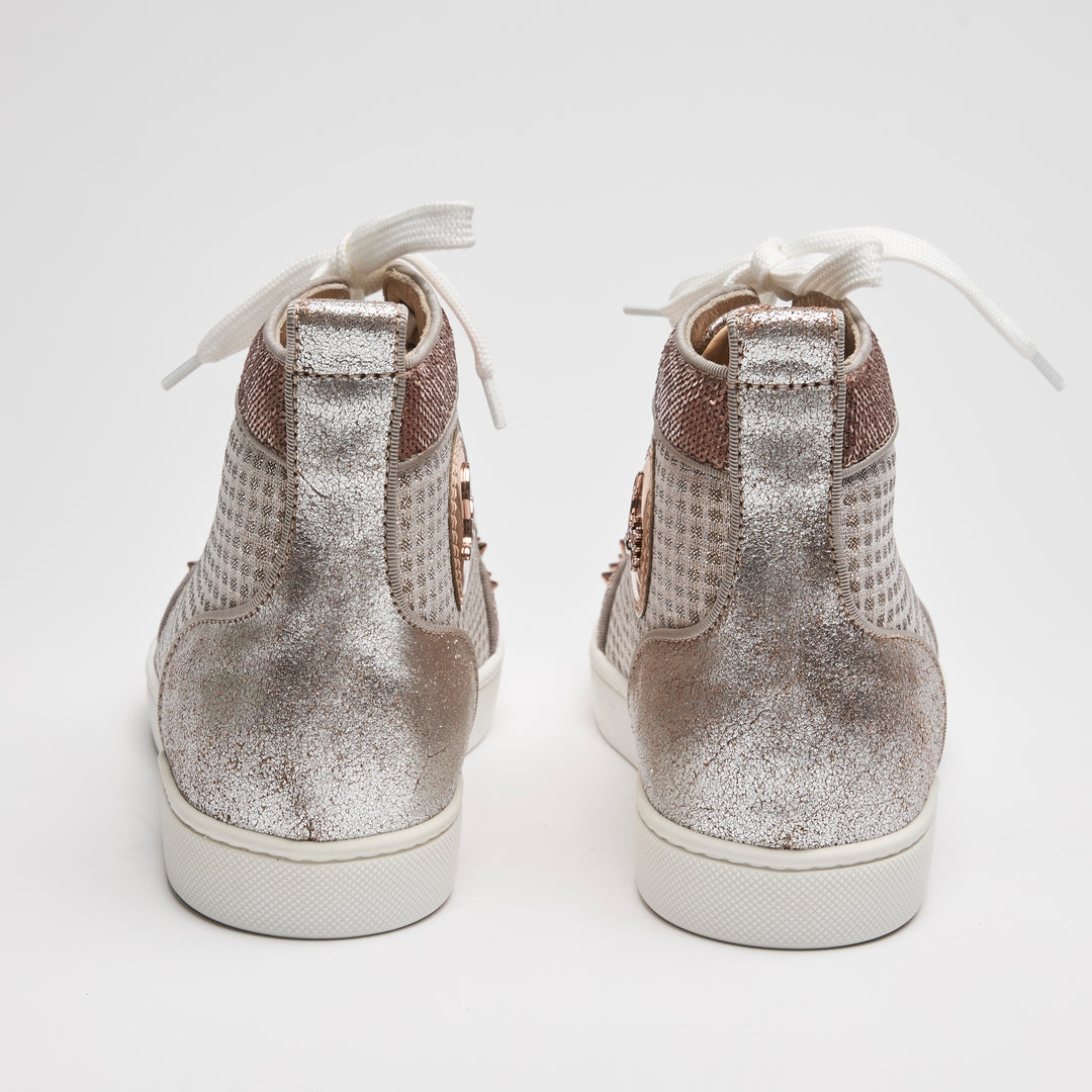 Jimmy Choo Rose Gold Metallic Leather Orlato High-Top Sneakers Size 38