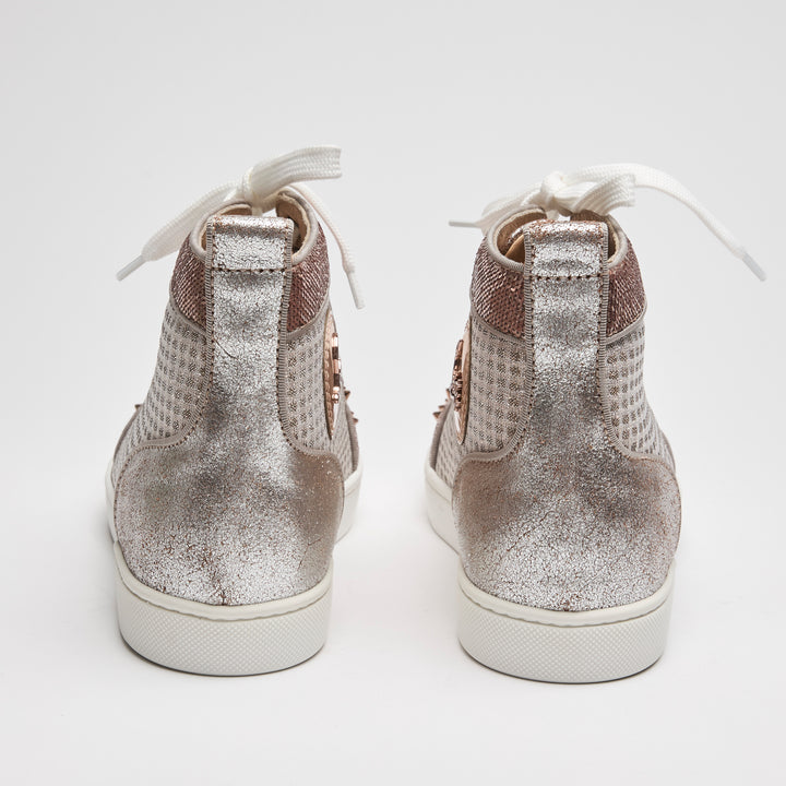 Jimmy Choo Rose Gold Metallic Leather Orlato High-Top Sneakers Size 38