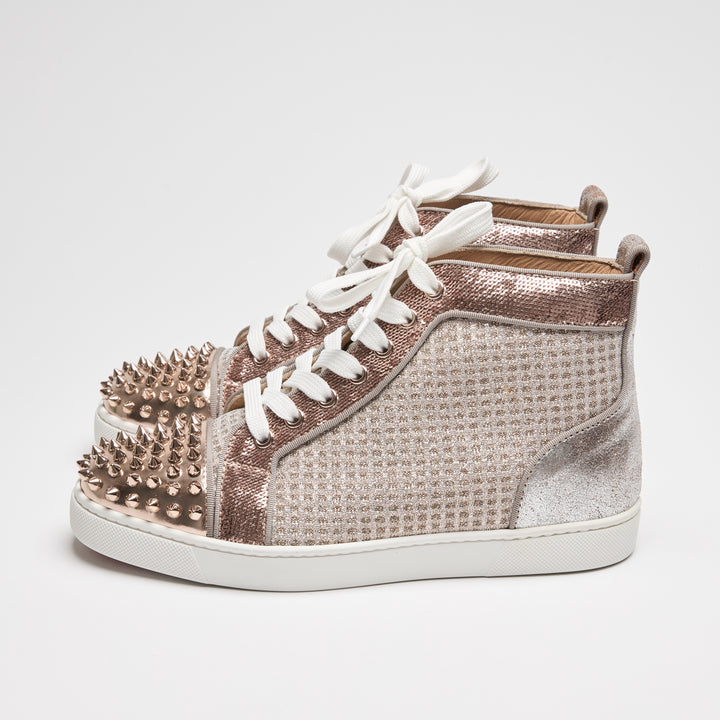 Jimmy Choo Rose Gold Metallic Leather Orlato High-Top Sneakers Size 38