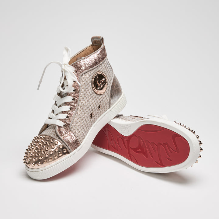 Jimmy Choo Rose Gold Metallic Leather Orlato High-Top Sneakers Size 38