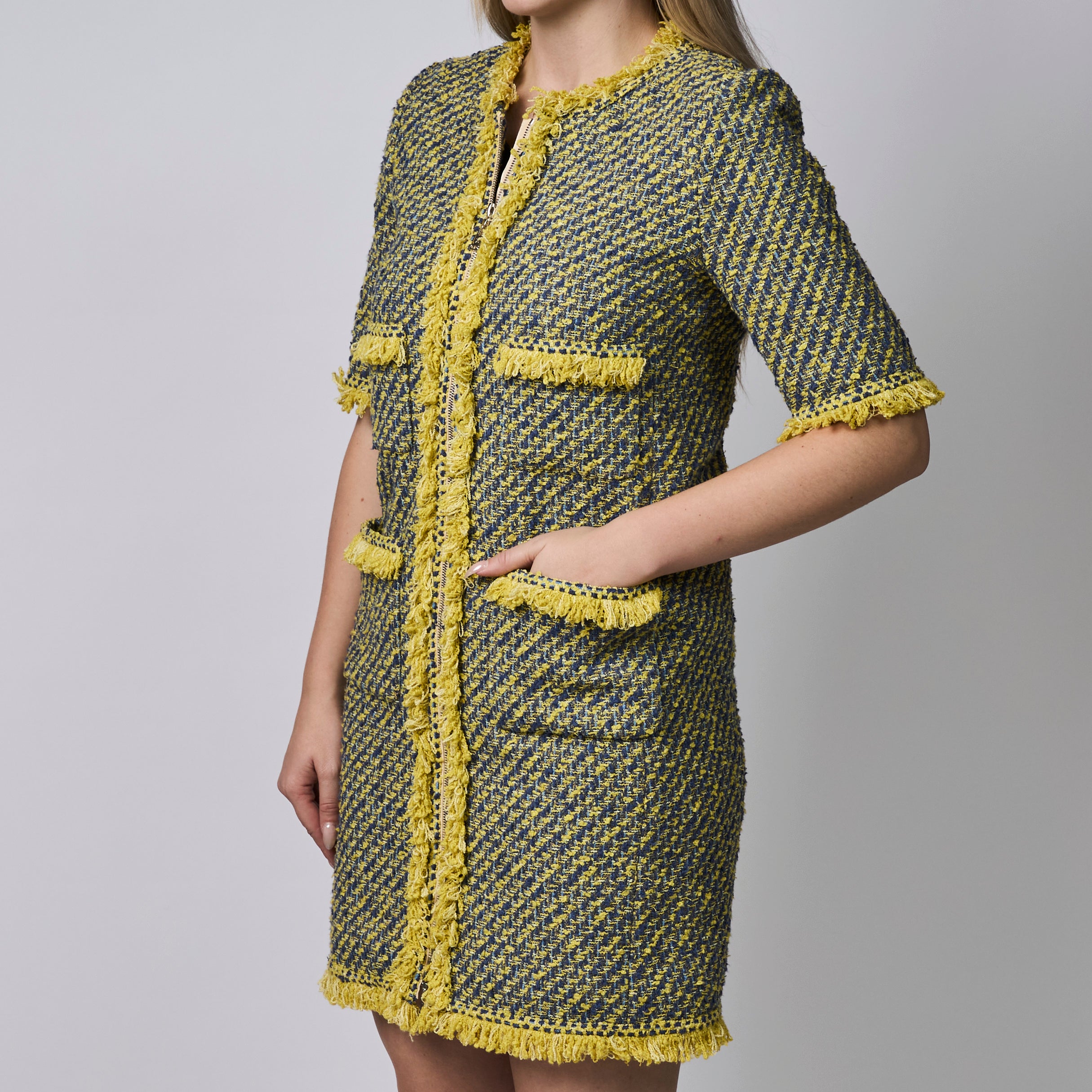 Louis Vuitton Green and Yellow Tweed Zip Dress Size 38 – LFC Ltd