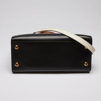 Excellent Pre-Loved Ivory/Dark Beige/Black Smooth Leather Top Handle Bag. (bottom)