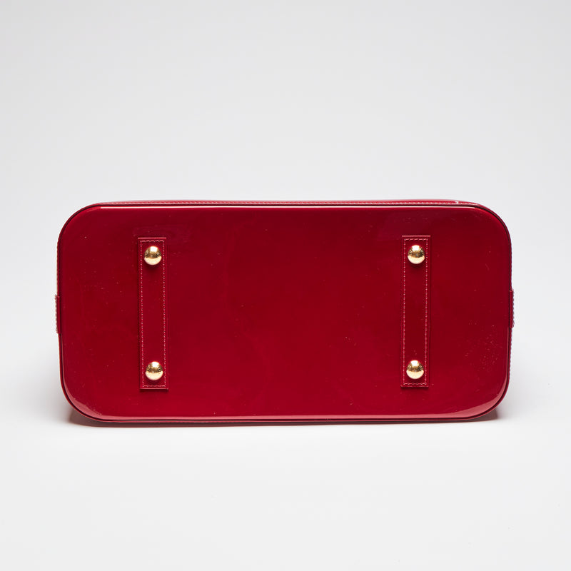 Pre-Loved Large Monogram Embossed Red Patent Leather Half Dome Shaped Top Handle Bag.  (bottom)