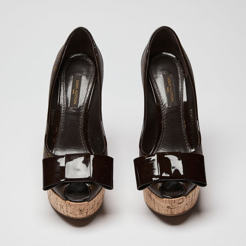 Louis Vuitton Rivoli Cork Platform Peep Toe Sandals Size 34.5