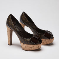 Louis Vuitton Rivoli Cork Platform Peep Toe Sandals Size 34.5