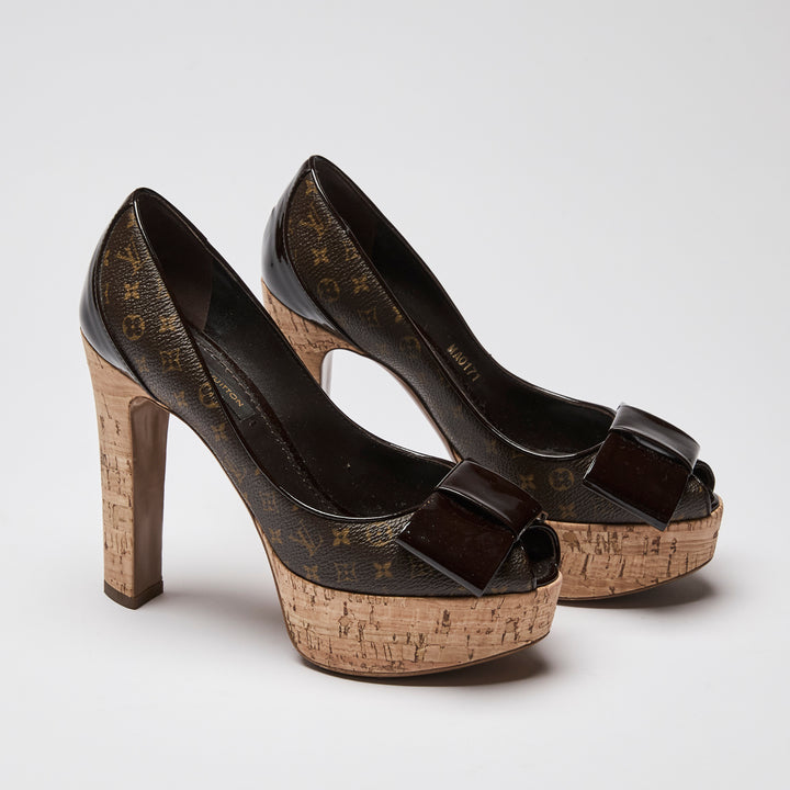 Louis Vuitton Rivoli Cork Platform Peep Toe Sandals Size 34.5