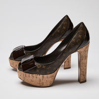 Louis Vuitton Rivoli Cork Platform Peep Toe Sandals Size 34.5