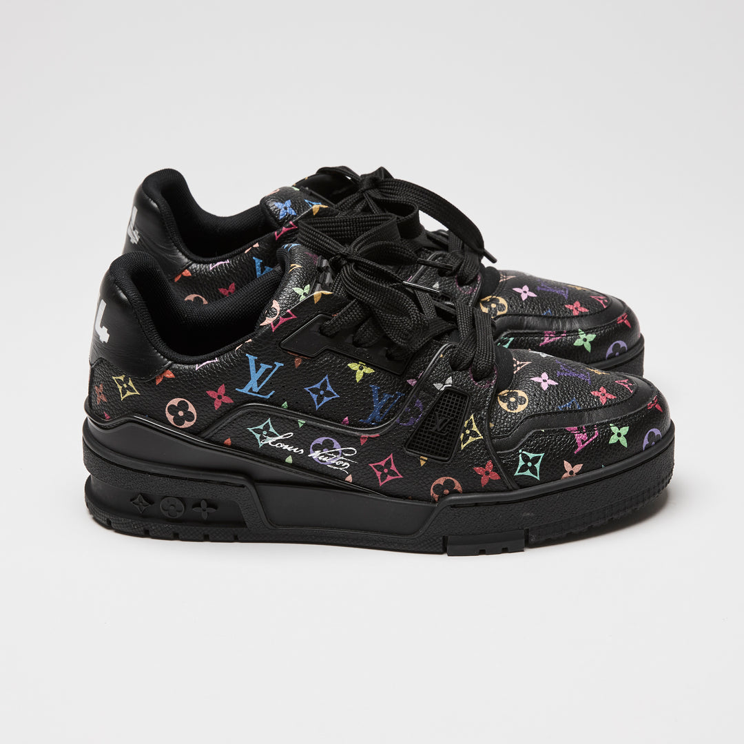 Louis Vuitton x Takashi Murakami Black Multicolour Monogram Calf Leather Sneakers Size 36.5