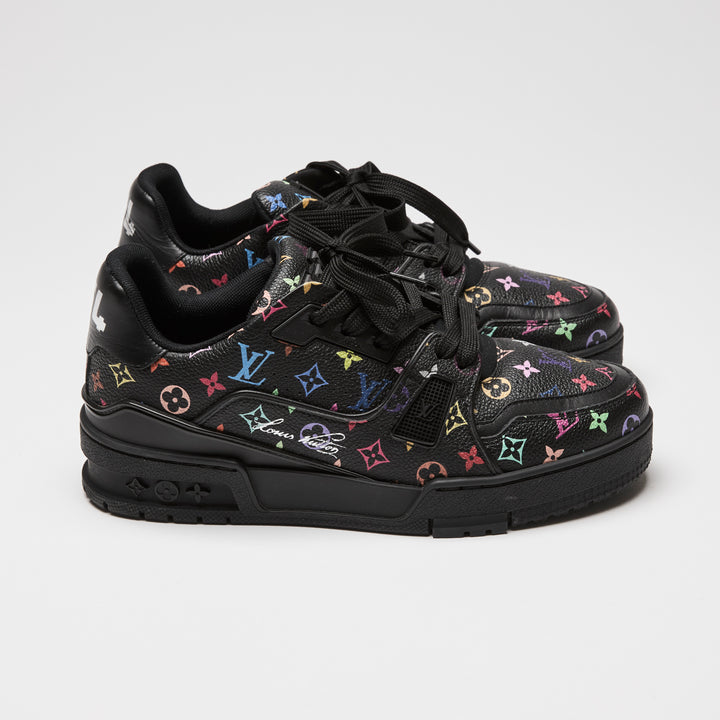 Louis Vuitton x Takashi Murakami Black Multicolour Monogram Calf Leather Sneakers Size 36.5
