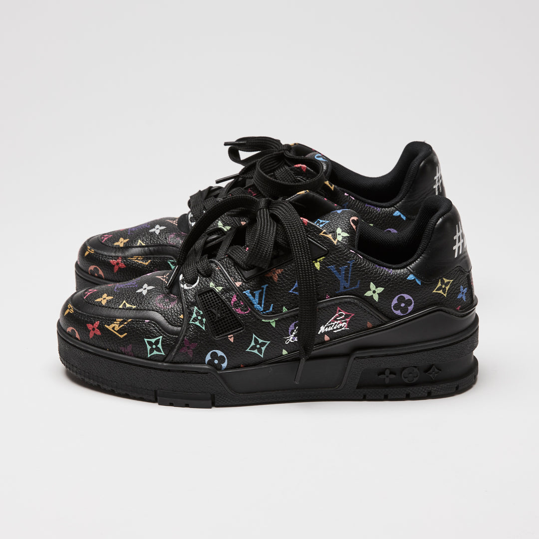 Louis Vuitton x Takashi Murakami Black Multicolour Monogram Calf Leather Sneakers Size 36.5