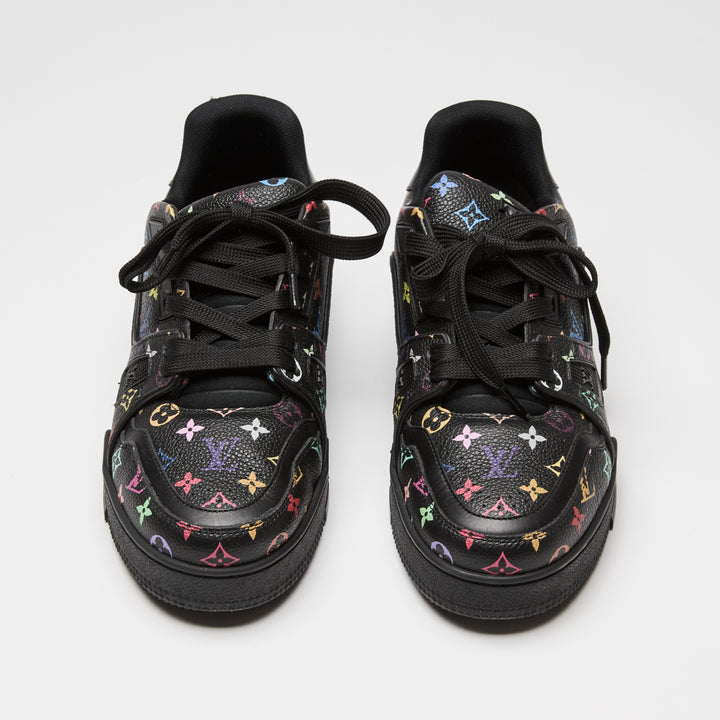Louis Vuitton x Takashi Murakami Black Multicolour Monogram Calf Leather Sneakers Size 36.5