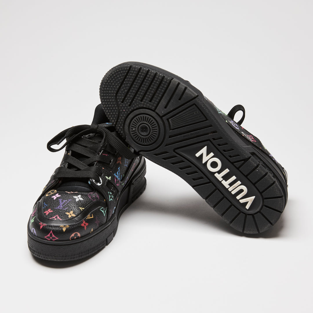 Louis Vuitton x Takashi Murakami Black Multicolour Monogram Calf Leather Sneakers Size 36.5