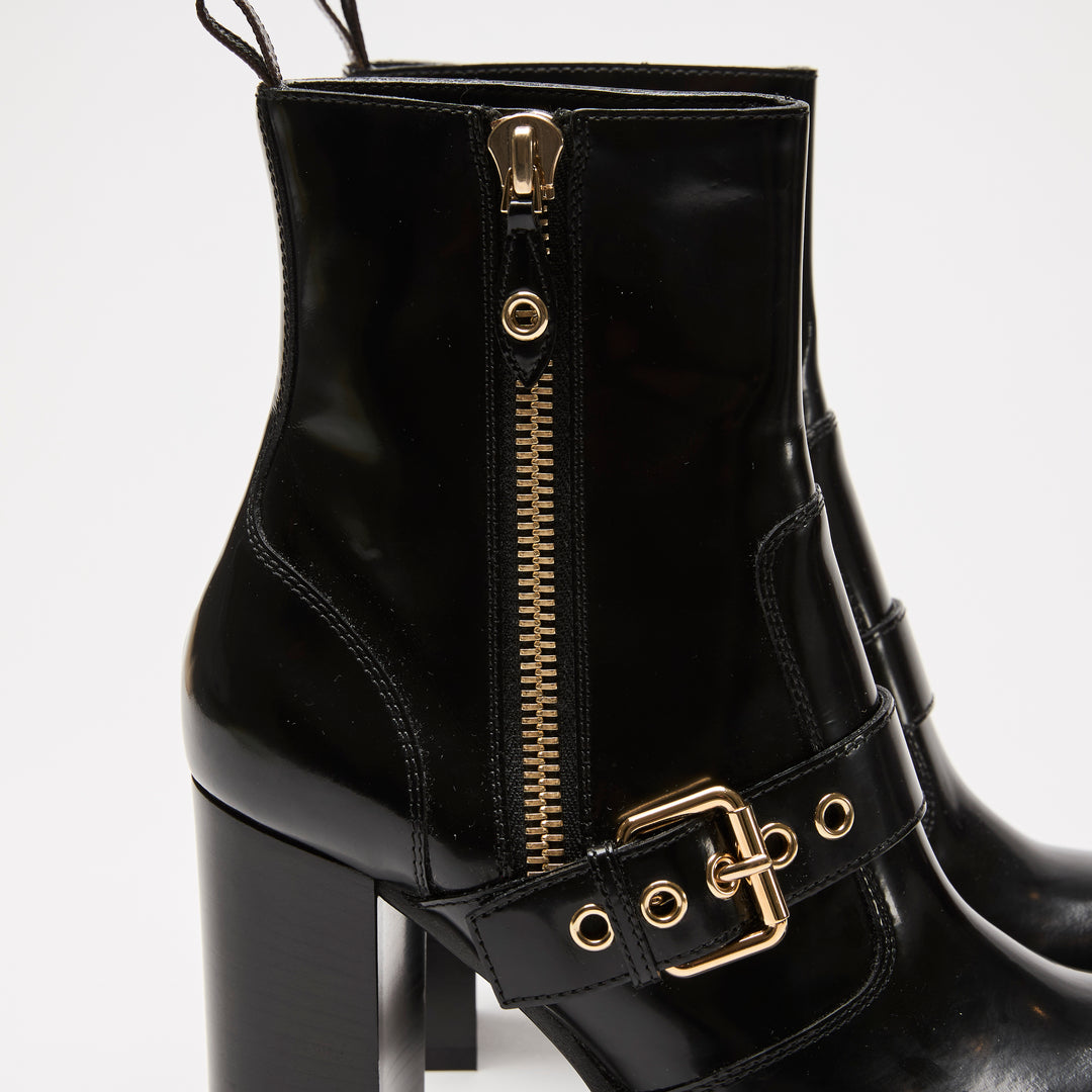 Louis Vuitton Black High Gloss Leather Zip Combat Boots Size 38