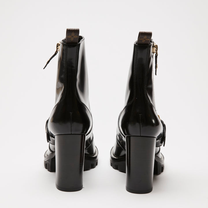 Louis Vuitton Black High Gloss Leather Zip Combat Boots Size 38