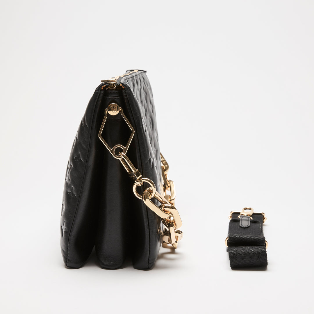 Louis Vuitton Black Monogram Embossed Puffy Lambskin Leather Coussin MM Chain Bag