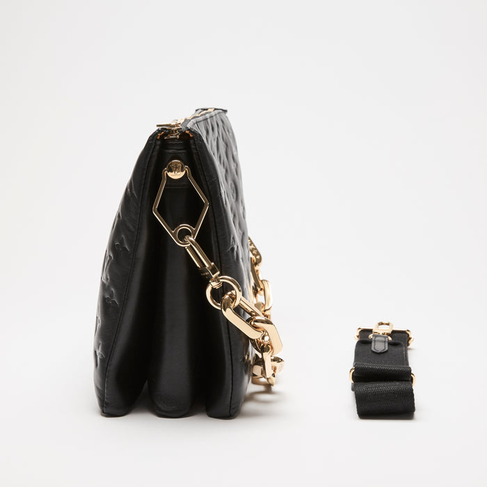 Louis Vuitton Black Monogram Embossed Puffy Lambskin Leather Coussin MM Chain Bag