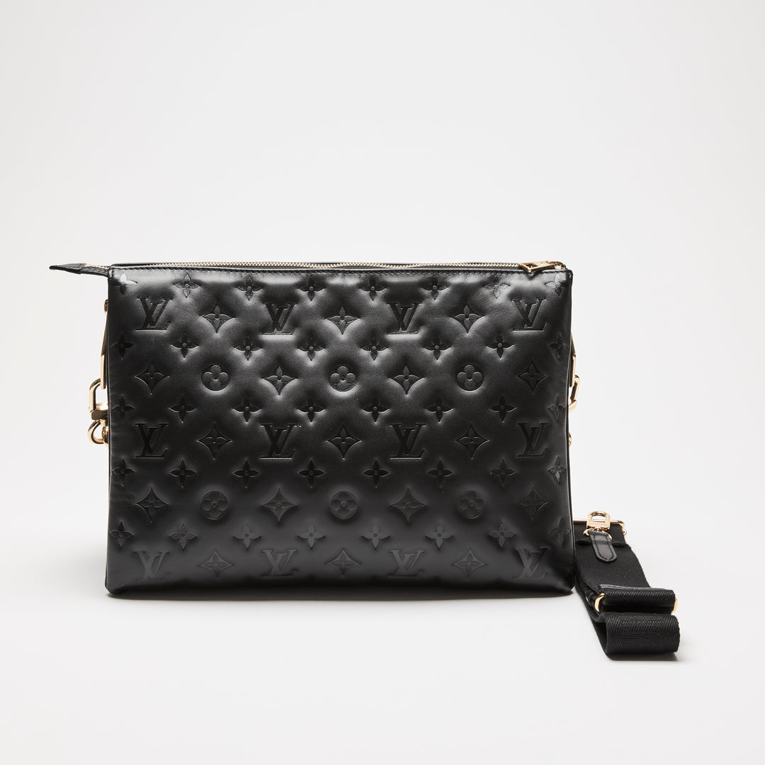 Louis Vuitton Black Monogram Embossed Puffy Lambskin Leather Coussin MM Chain Bag