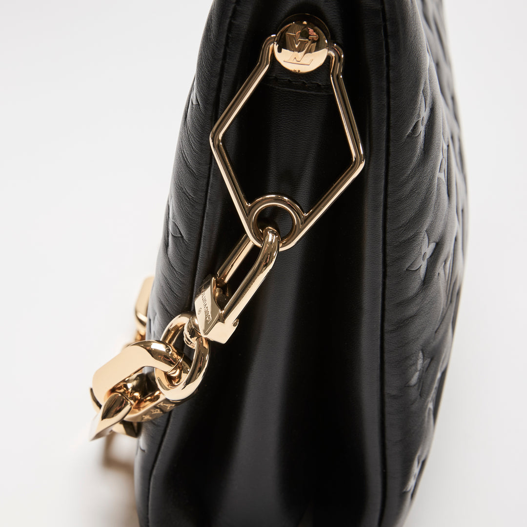 Louis Vuitton Black Monogram Embossed Puffy Lambskin Leather Coussin MM Chain Bag