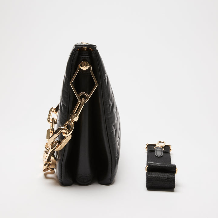 Louis Vuitton Black Monogram Embossed Puffy Lambskin Leather Coussin MM Chain Bag