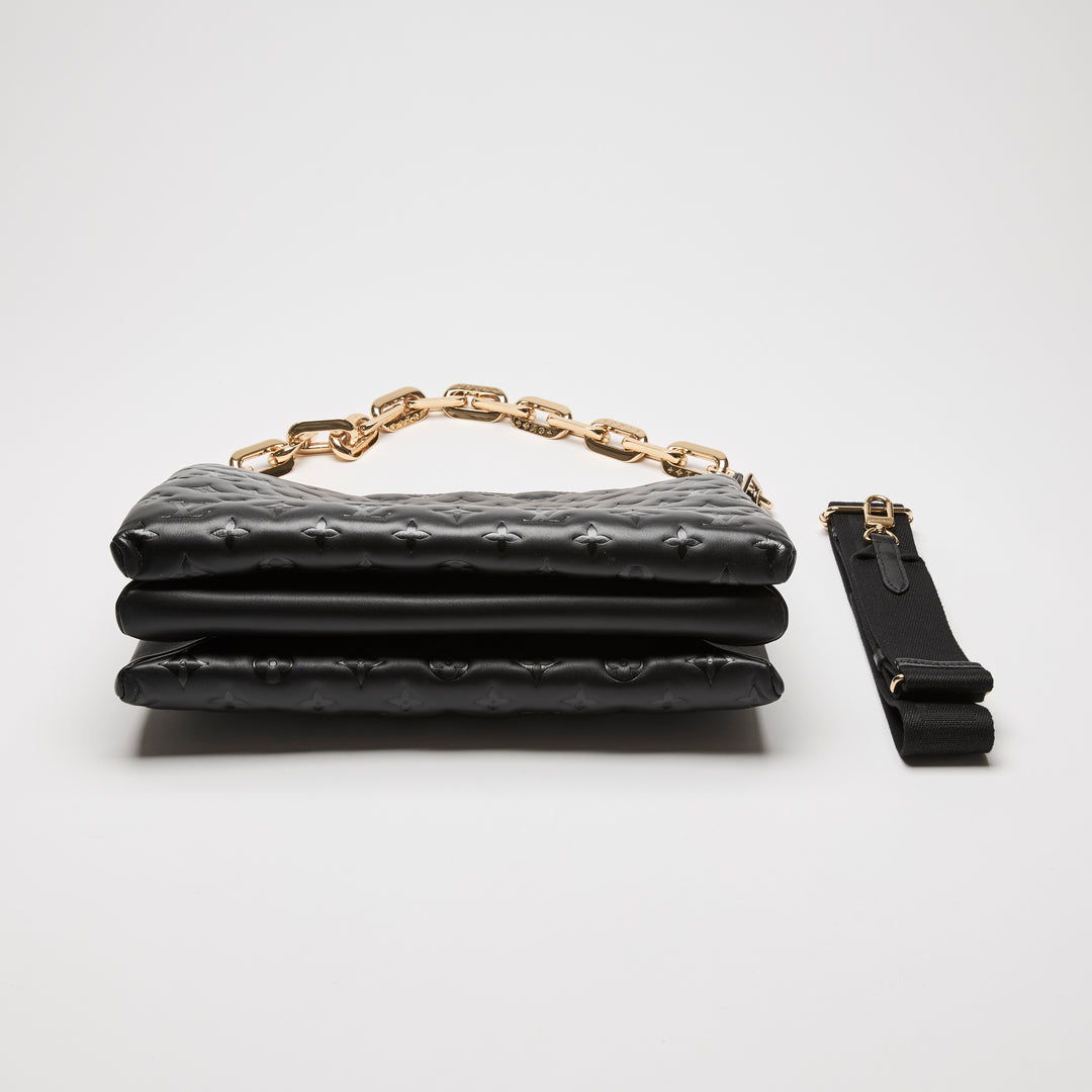 Louis Vuitton Black Monogram Embossed Puffy Lambskin Leather Coussin MM Chain Bag