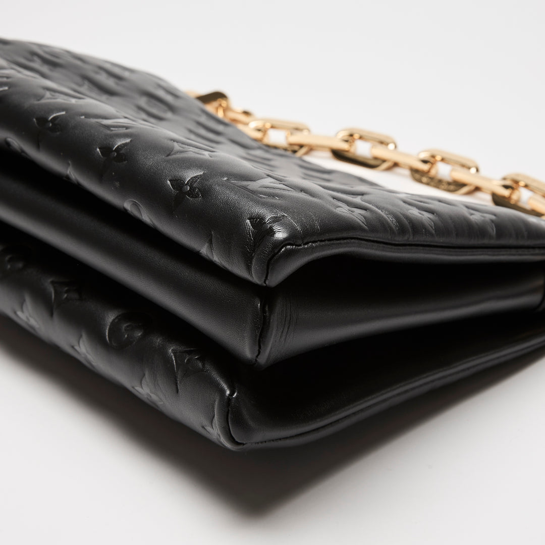Louis Vuitton Black Monogram Embossed Puffy Lambskin Leather Coussin MM Chain Bag
