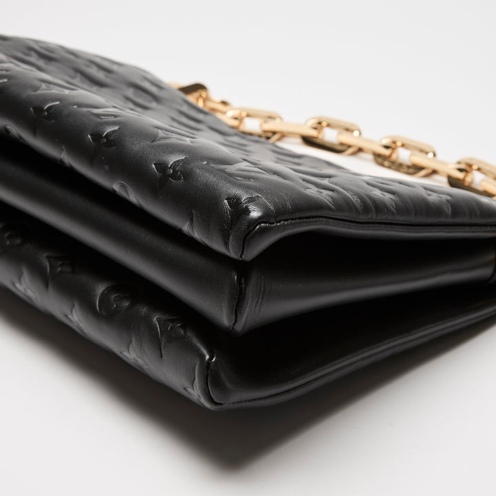 Louis Vuitton Black Monogram Embossed Puffy Lambskin Leather Coussin MM Chain Bag