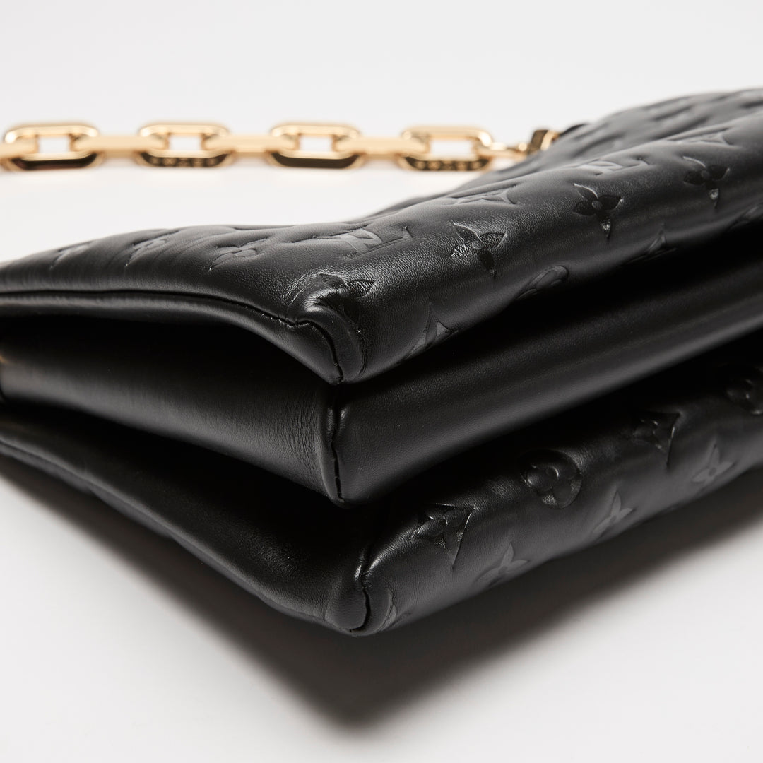 Louis Vuitton Black Monogram Embossed Puffy Lambskin Leather Coussin MM Chain Bag