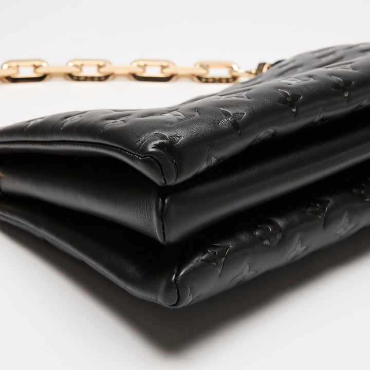 Louis Vuitton Black Monogram Embossed Puffy Lambskin Leather Coussin MM Chain Bag