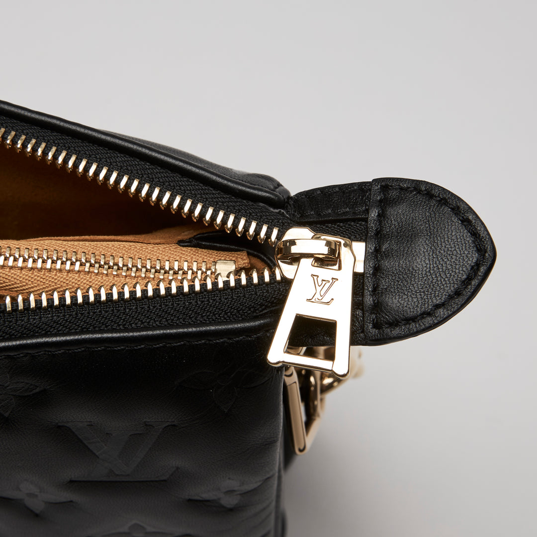 Louis Vuitton Black Monogram Embossed Puffy Lambskin Leather Coussin MM Chain Bag