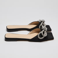Mach & Mach Black Satin Double Bow Mules Size 39