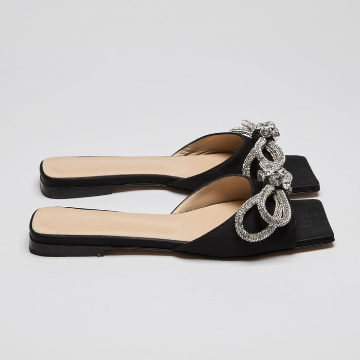 Mach & Mach Black Satin Double Bow Mules Size 39
