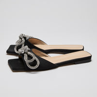 Mach & Mach Black Satin Double Bow Mules Size 39