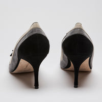 Manolo Blahnik Beige/Grey/Black Suede Point Toe Heels with Bow Size 38