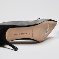 Manolo Blahnik Beige/Grey/Black Suede Point Toe Heels with Bow Size 38