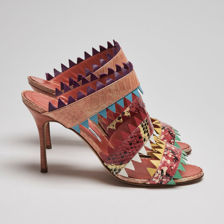 Manolo Blahnik Multicolour Watersnake Leather Arpege Sandals Size 38.5
