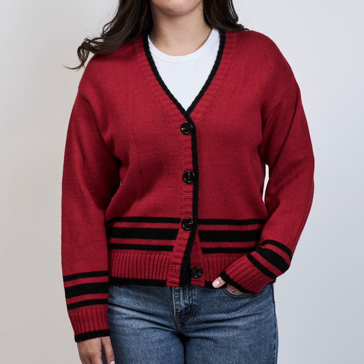 Miu Miu Red Wool Cardigan With Black Details Size S