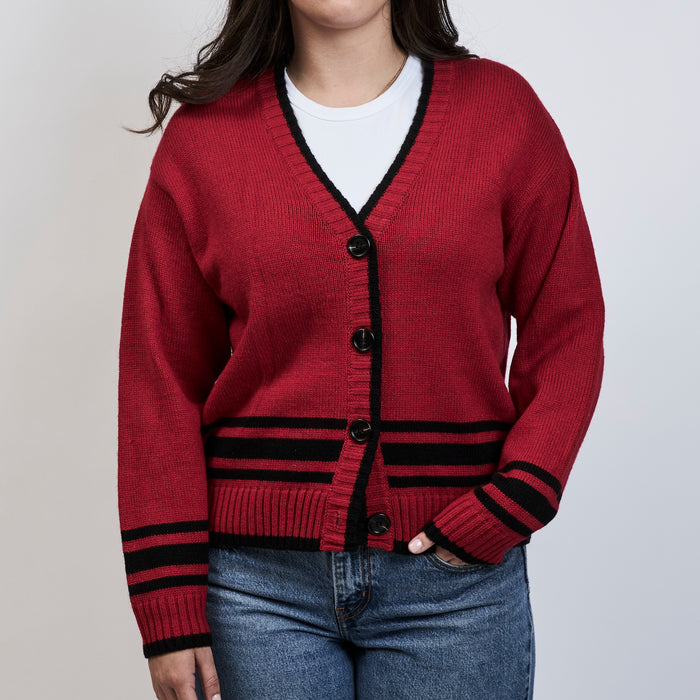 Miu Miu Red Wool Cardigan With Black Details Size S