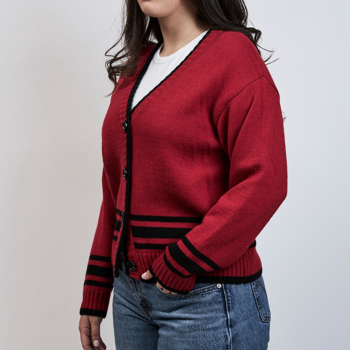 Miu Miu Red Wool Cardigan With Black Details Size S