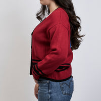 Miu Miu Red Wool Cardigan With Black Details Size S